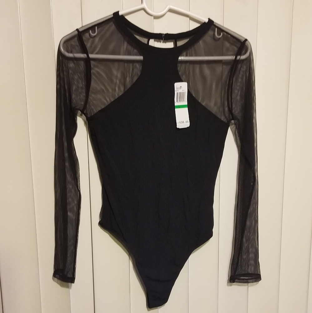 Black Long Sheer Sleeve Bodysuit Sz L